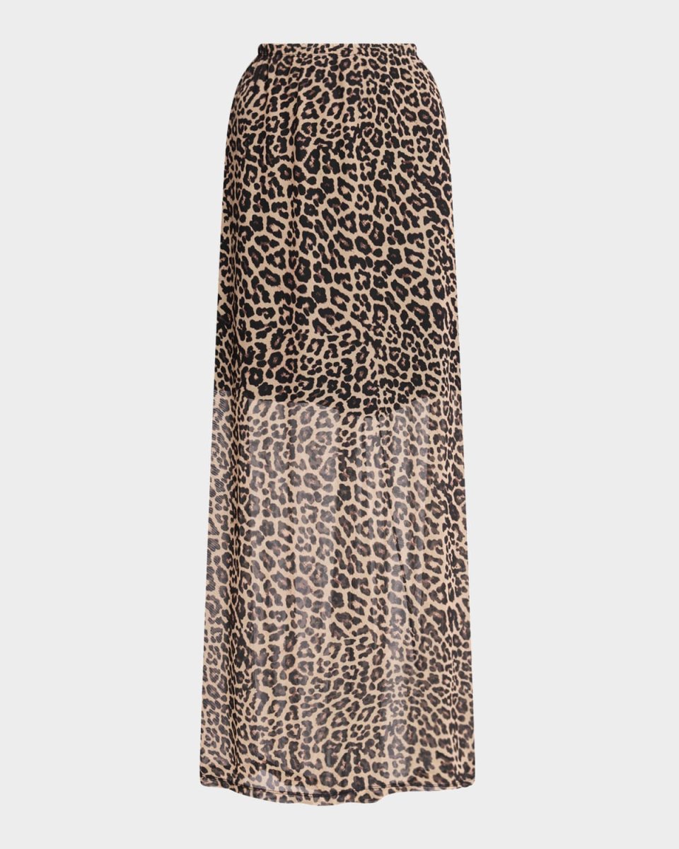 Leopard-Print Mesh Maxi Skirt